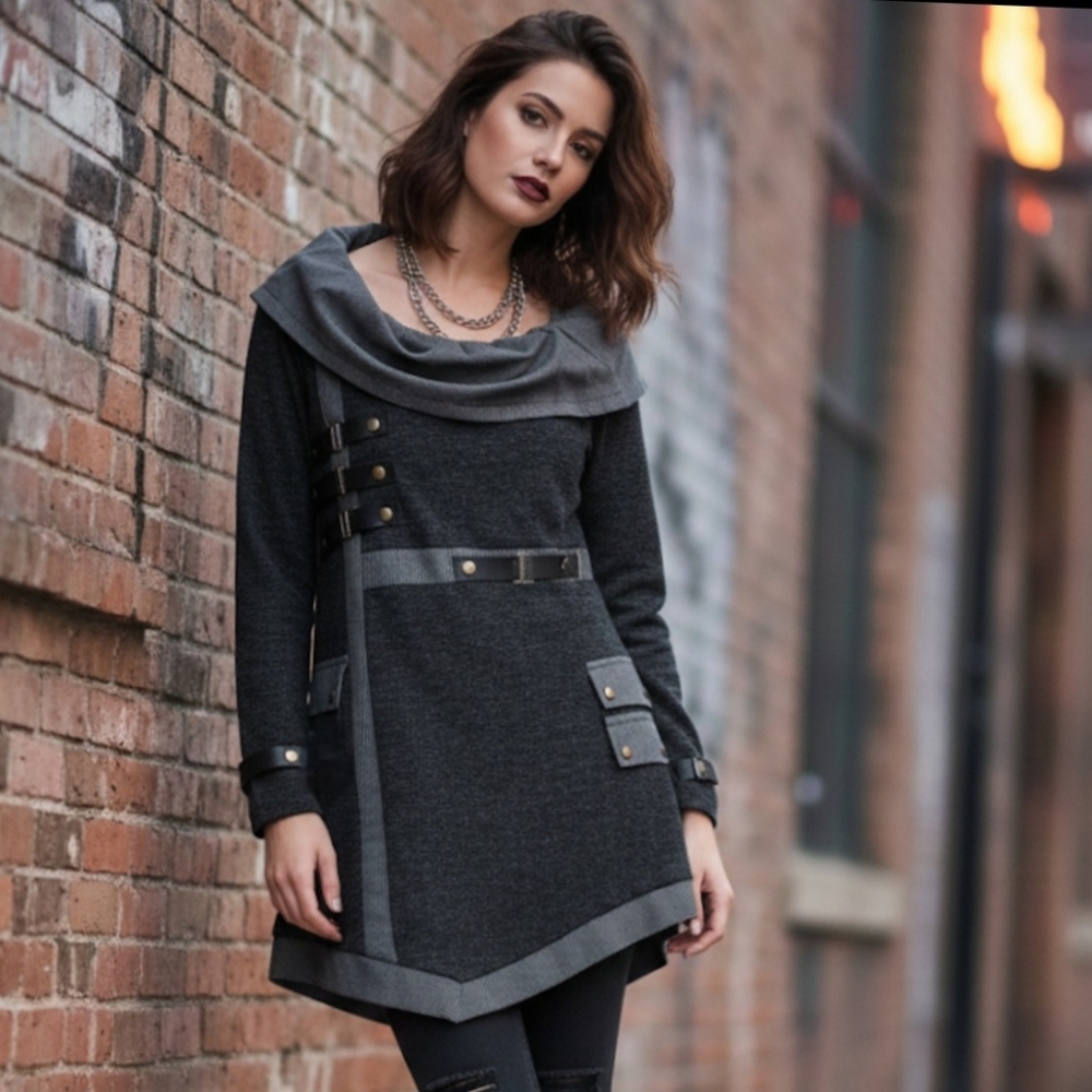 Le Grenier gray asymmetricshawl collar tunic ,Industrial/Cyberpunk Style, size M
